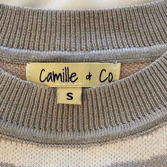 Camille & Co Womens Knit Mod Floral Retro Sweater Brown/Cream/Grey Size Small - Picture 6 of 6